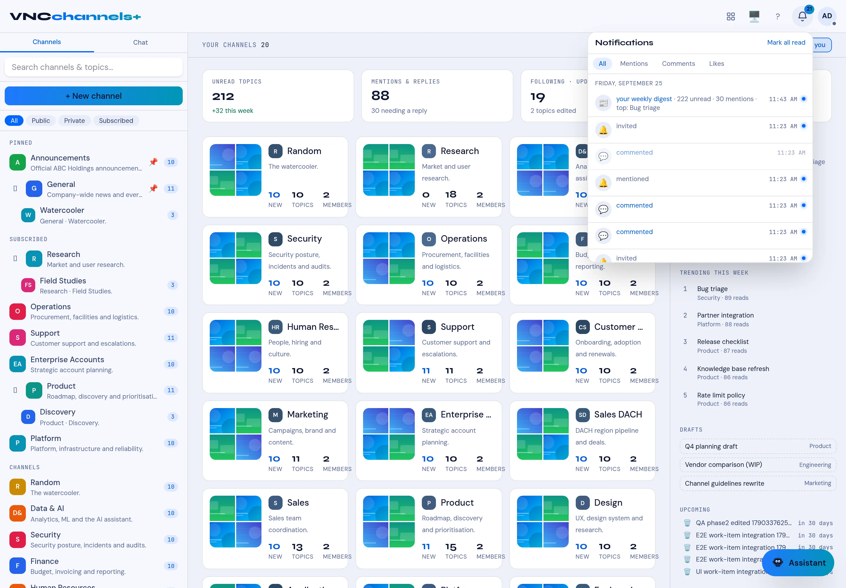 The notification center with filter pills and day groups