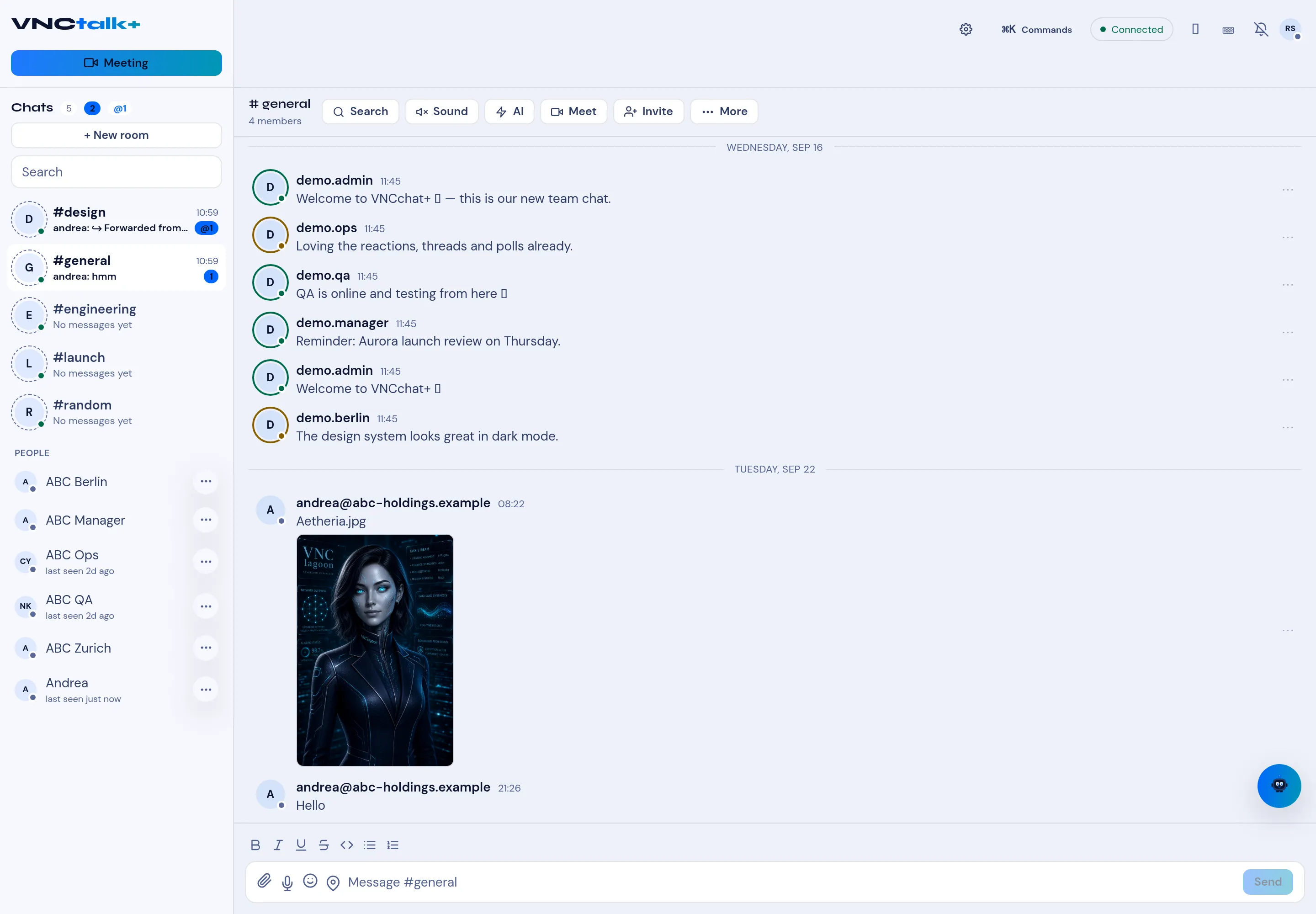 A room with messages; hover a message for its ⋯ actions