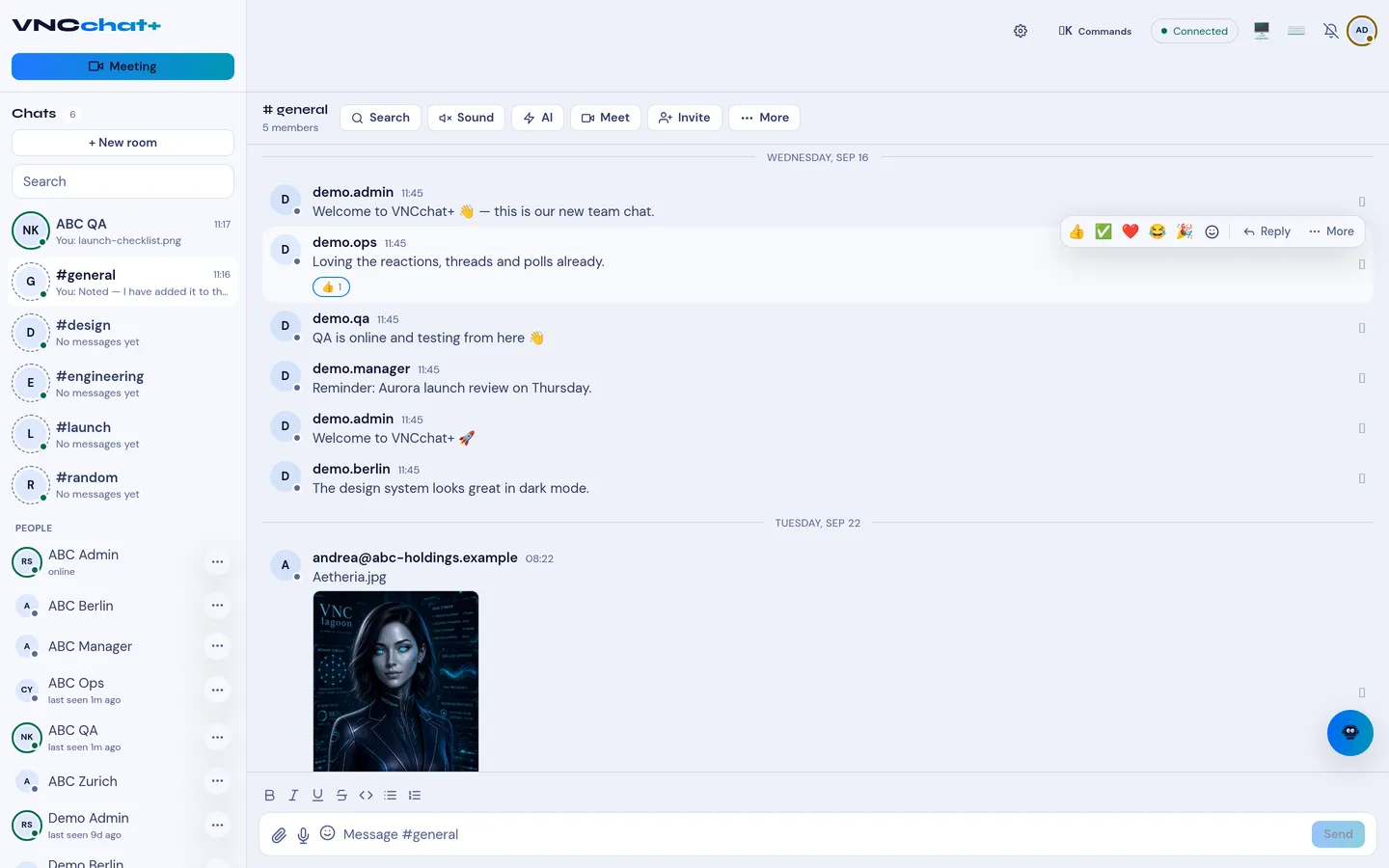 The quick reactions and emoji picker on a hovered message