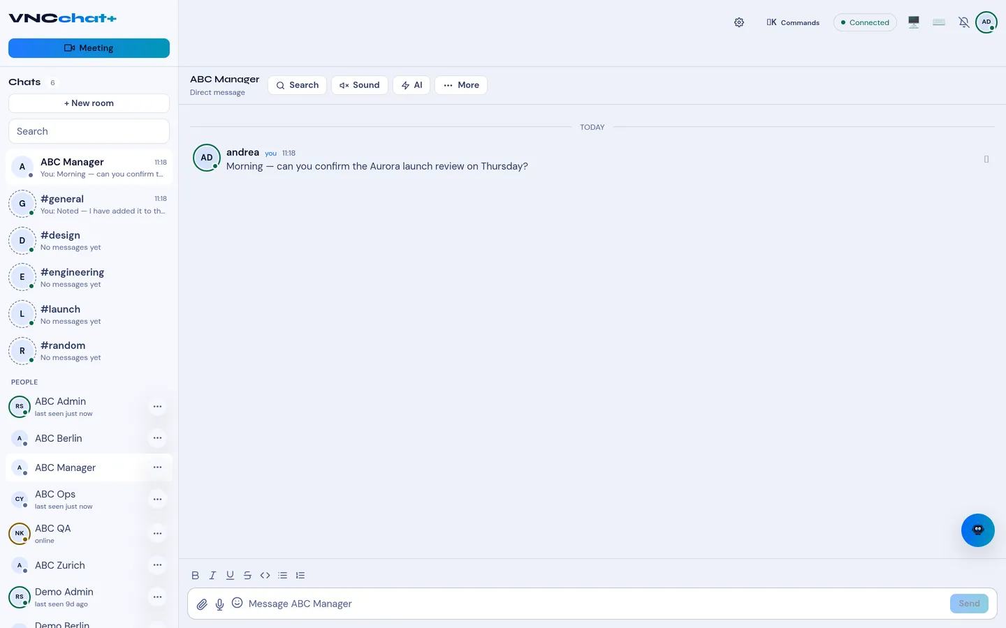 A direct message with the composer and a typed draft