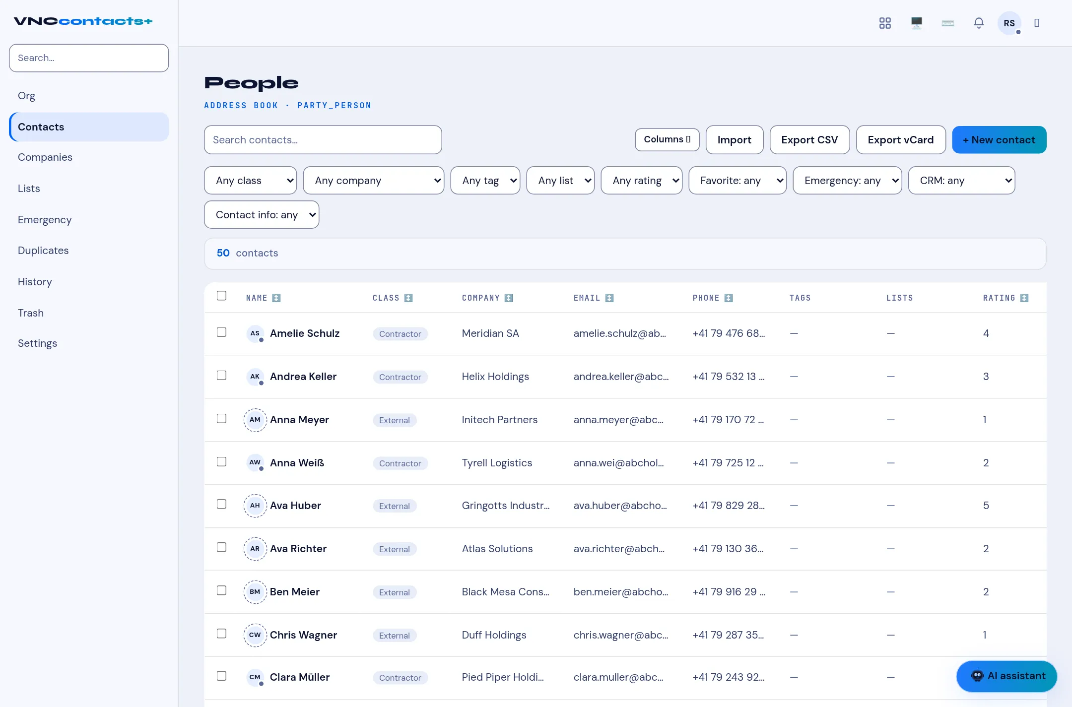 The VNCcontacts+ home page
