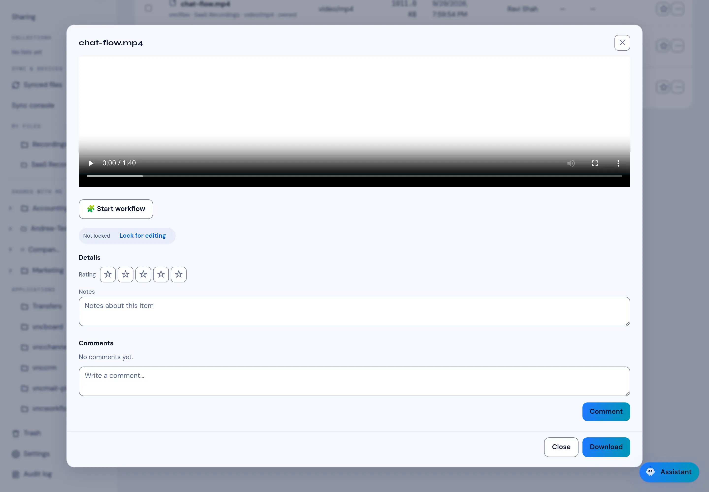 The file viewer with the Details section: a 1–5 star Rating, Notes, and custom fields