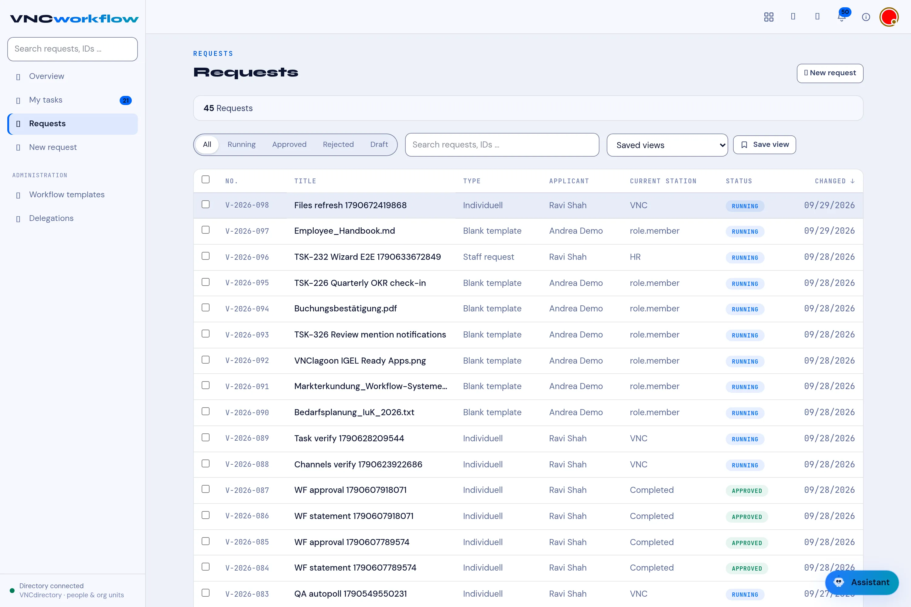 A request with its text, form fields, attachments and comment box